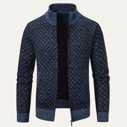 The Modica Men’s Knitted Stand Collar Zip Up Plaid Winter Cardigan