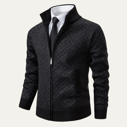 The Modica Men’s Knitted Stand Collar Zip Up Plaid Winter Cardigan