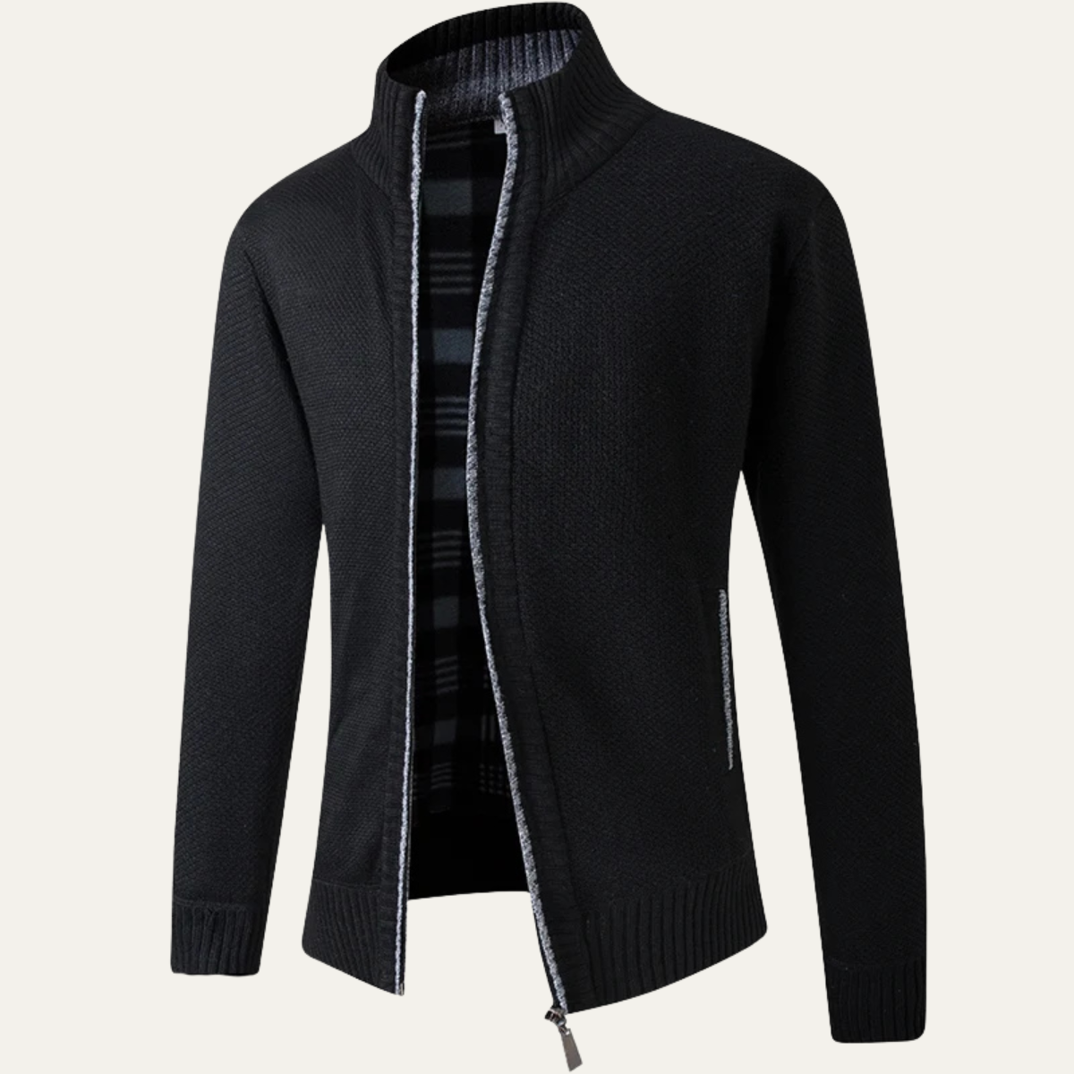 The Cala Luna Men’s Stand Collar Knit Zip Cardigan
