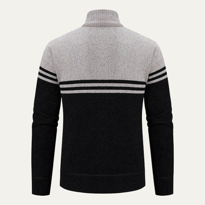 The Genova Men's Striped Thick Fleece Lined Knit Sweater Jacket