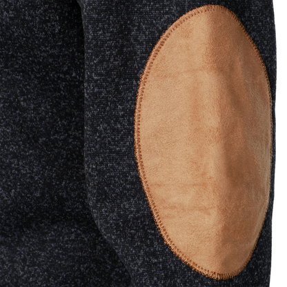 The Oakcrest Men's Stand Collar Fleece Sweater with Suede Elbow Patches