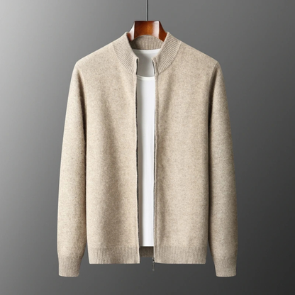 The Maplecrest Men's Merino  Mock Neck Cashmere Zip Up Cardigan