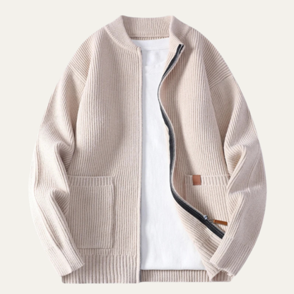 The Montbrook Men’s Stand Collar Casual Rib Knit Zip Cardigan