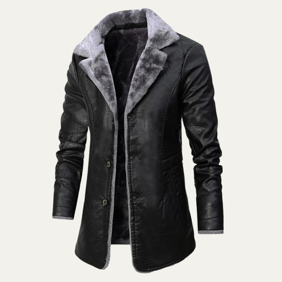 The Montefalco Men’s Button-Up Fur Lined Long Leather Winter Coat