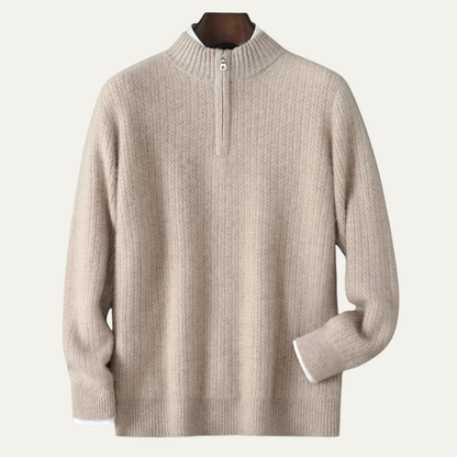 The Valladolid Men’s Winter Cashmere Quarter Zip High Collar Knit Sweater