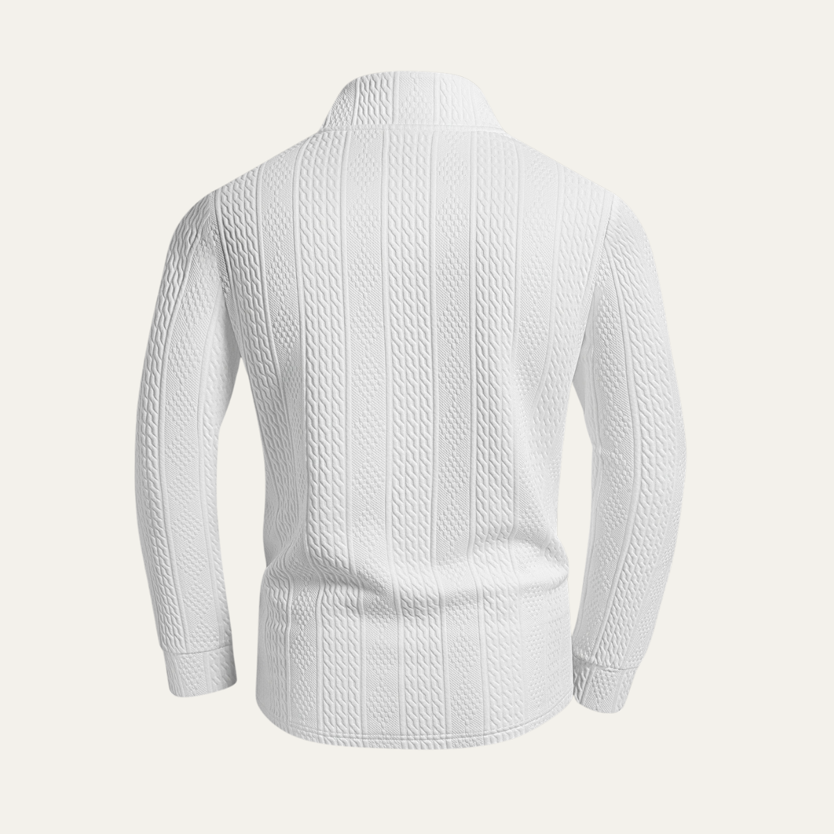 The Leighton Men’s White Quarter Zip Knit Sweater