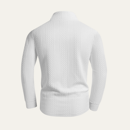 The Leighton Men’s White Quarter Zip Knit Sweater