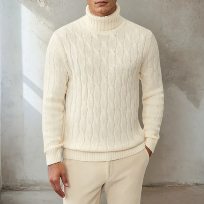 The Milano Men's Elegant Cable Knit Turtleneck Sweater