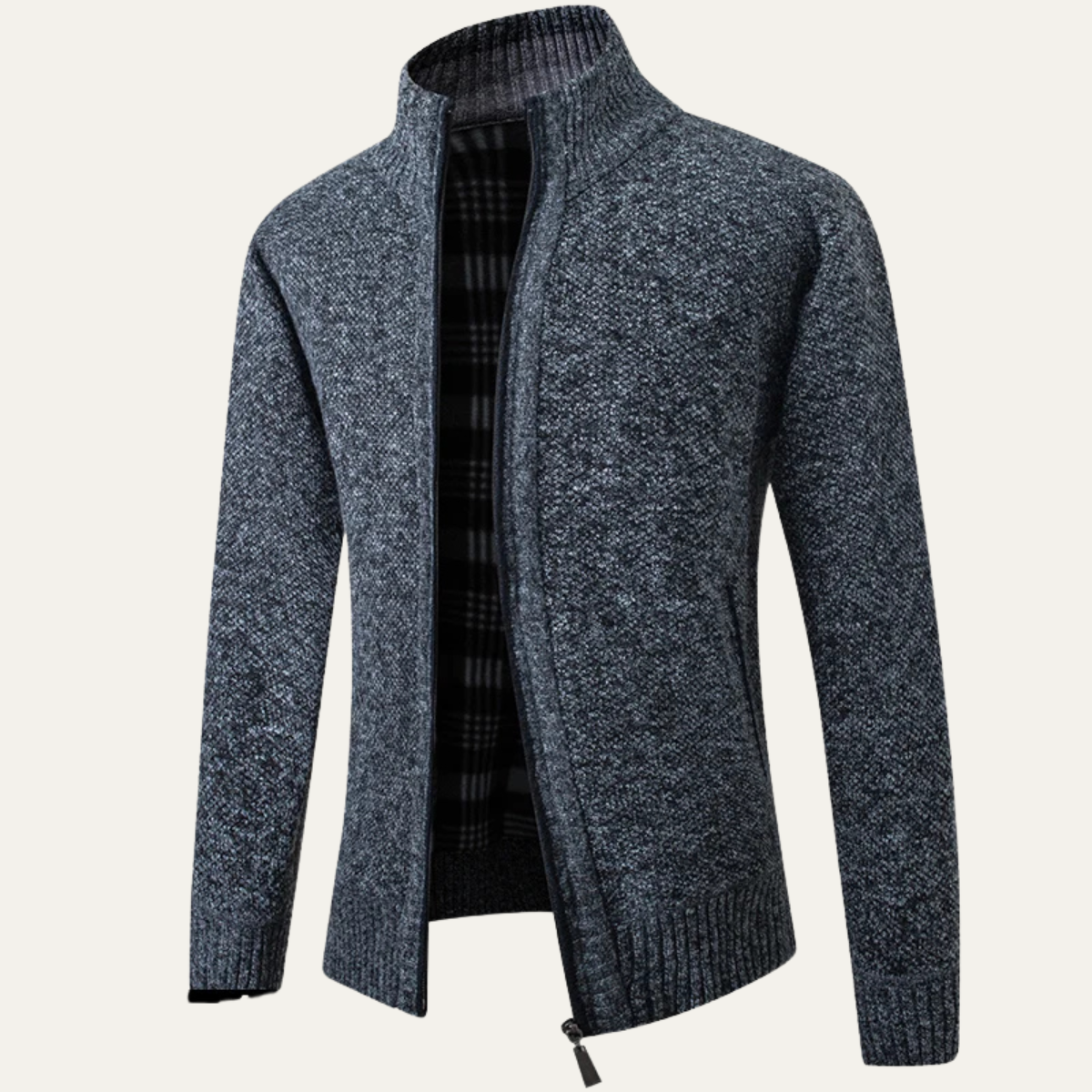 The Cala Luna Men’s Stand Collar Knit Zip Cardigan