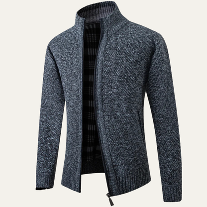 The Cala Luna Men’s Stand Collar Knit Zip Cardigan