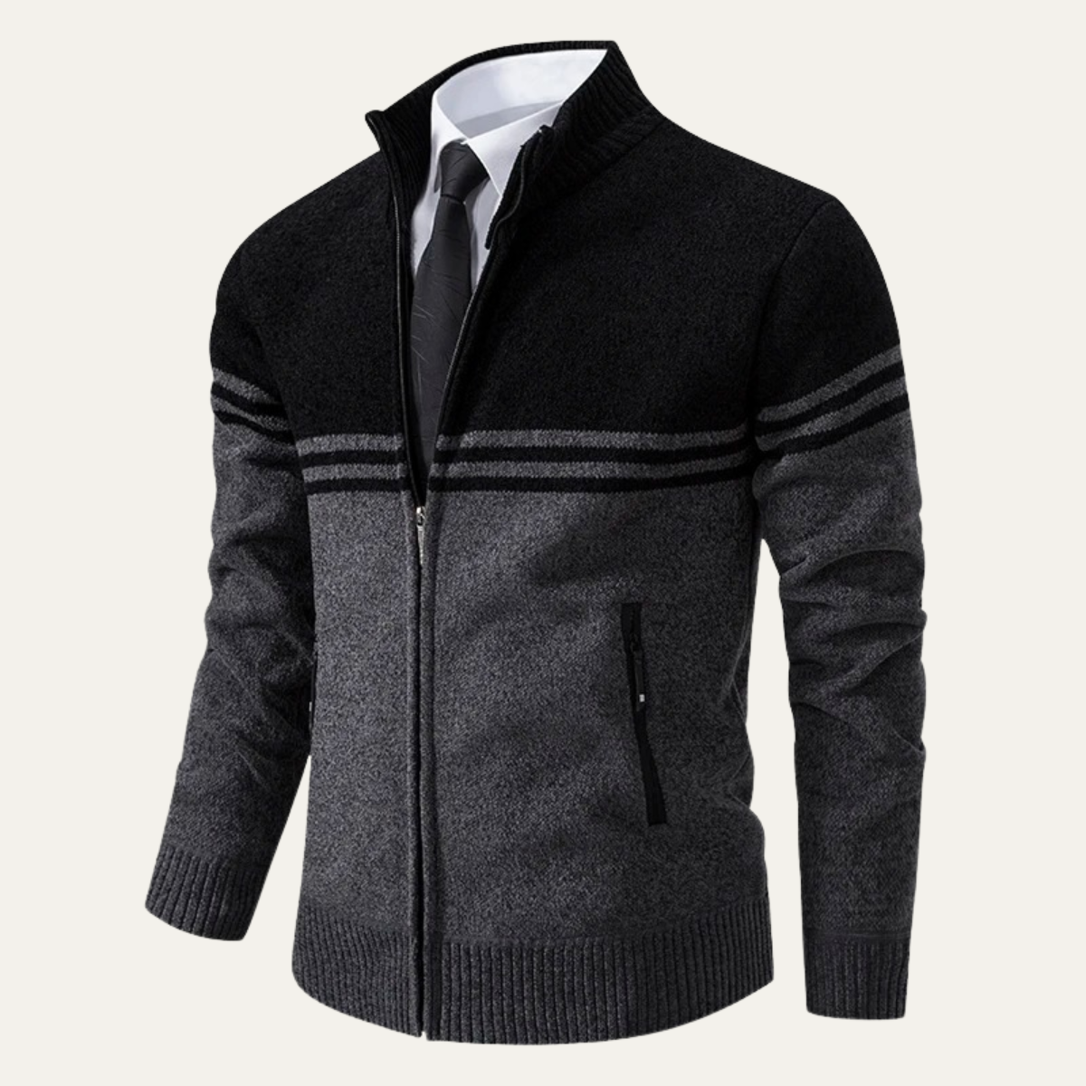 The Genova Men's Striped Thick Fleece Lined Knit Sweater Jacket