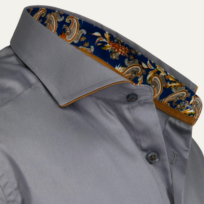 The Mayfair Men’s Tailored Cotton Satin Long Sleeve Dress Shirt - Gray