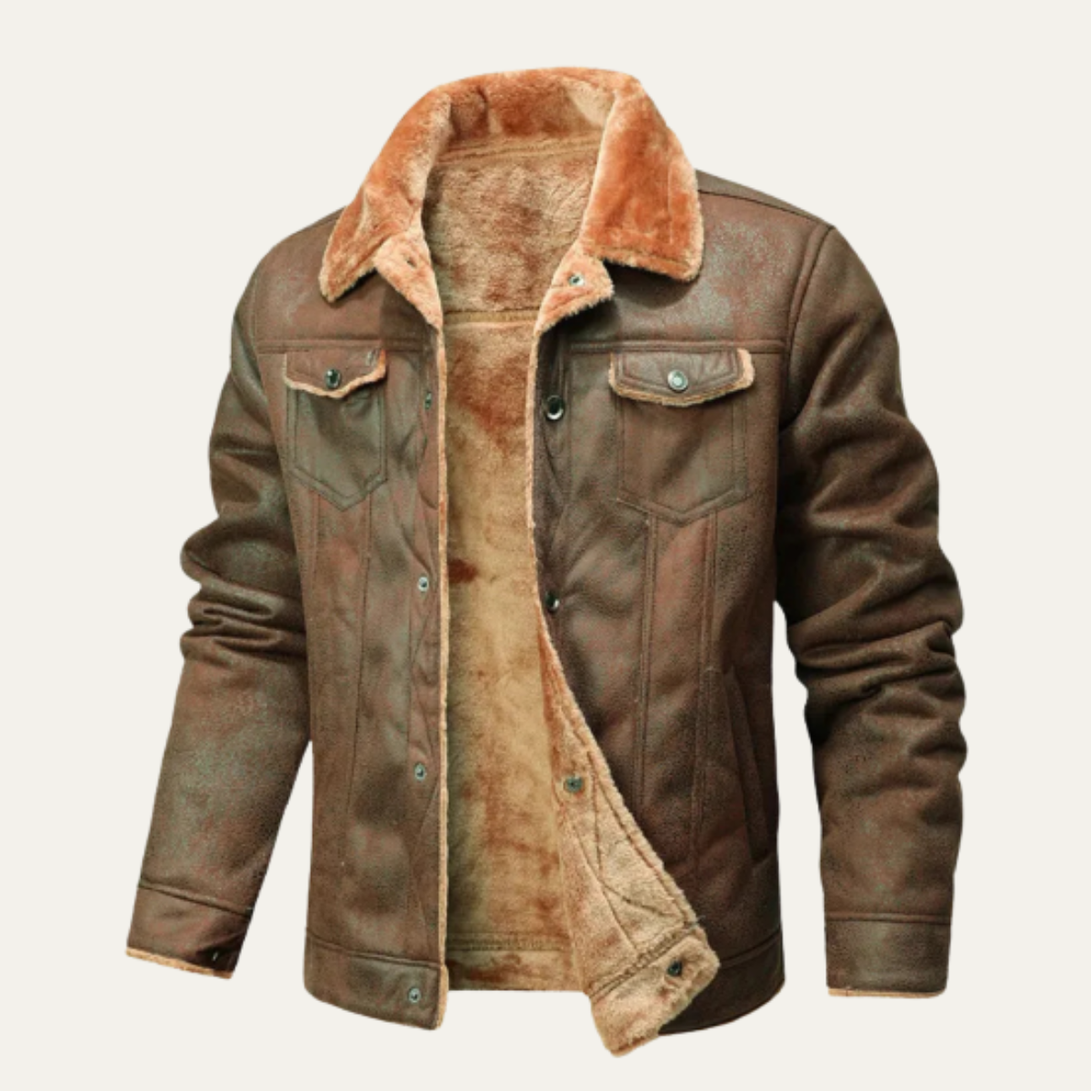 The Amelia Men’s Warm Casual Leather Sherpa Jacket