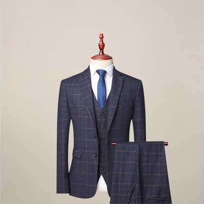Men’s Three-Piece Slim Fit Suit - Classic Formal Attire for Weddings & Evening Events