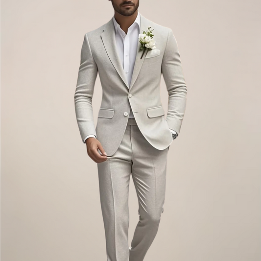 Cream Slim Fit Suit for Urban Weddings - Men's Formal Attire
