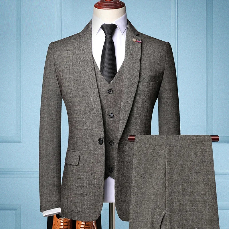 Men's Slim Fit 3-Piece Suit for Weddings and Business