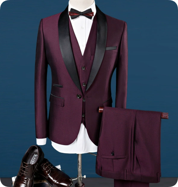 Dark Brown Men's Suit Set with Black Shawl Lapel for Formal Events