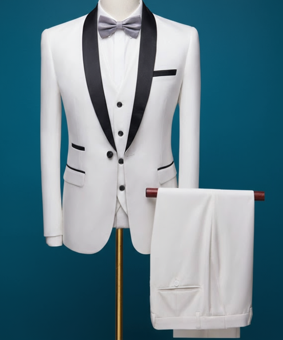 Dark Brown Men's Suit Set with Black Shawl Lapel for Formal Events