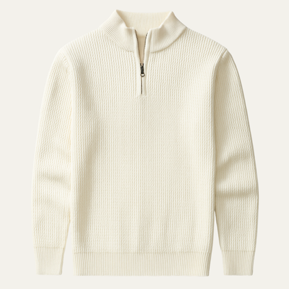 The Hadley Men’s Half Zip Knitted Sweater – Stand Collar Ribbed Pullover