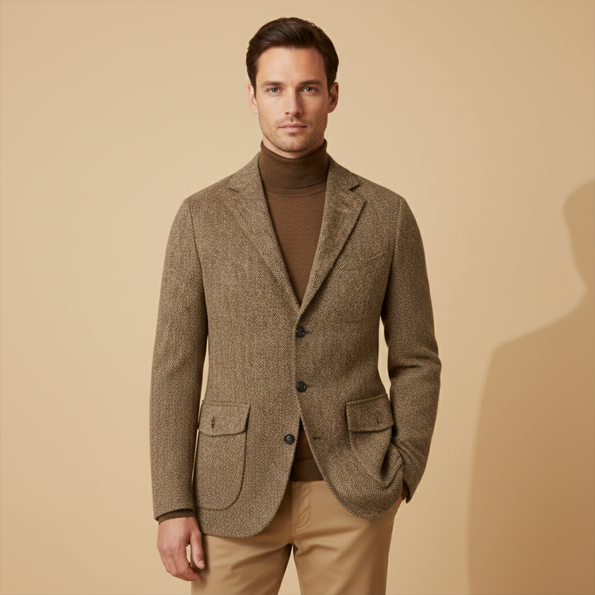 The Soveria Men’s Single Breasted Wool Herringbone Tweed Blazer