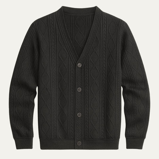 The Capri Men's Cable Knit Diamond Pattern V Neck Cardigan