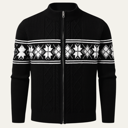 The Cisternino Men’s Nordic Zip Winter Cardigan with Classic Pattern