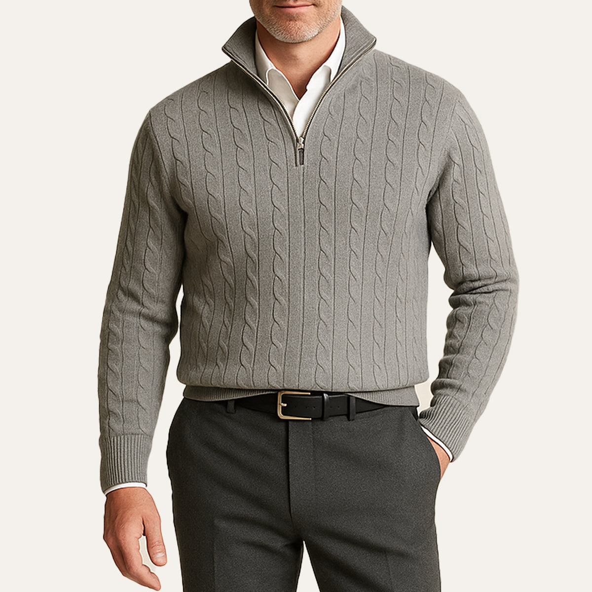 The St. Moritz Cable Knit Zipper Sweater for Men - Old Money Style