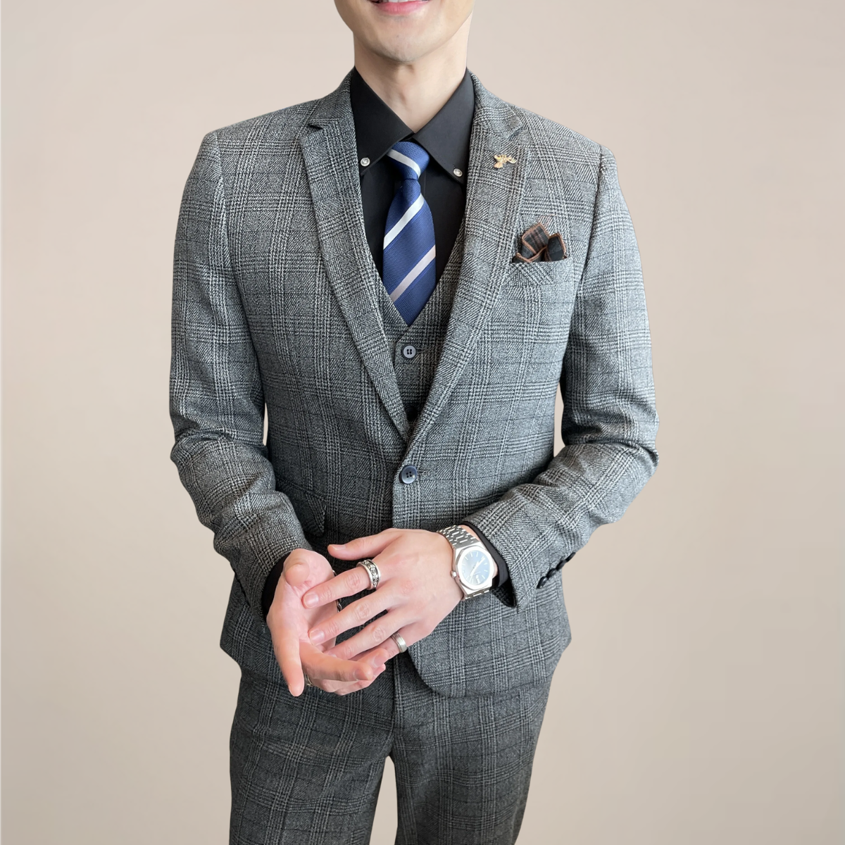 Stylish Plaid Three-Piece Suit for Men - Ideal for Business Events