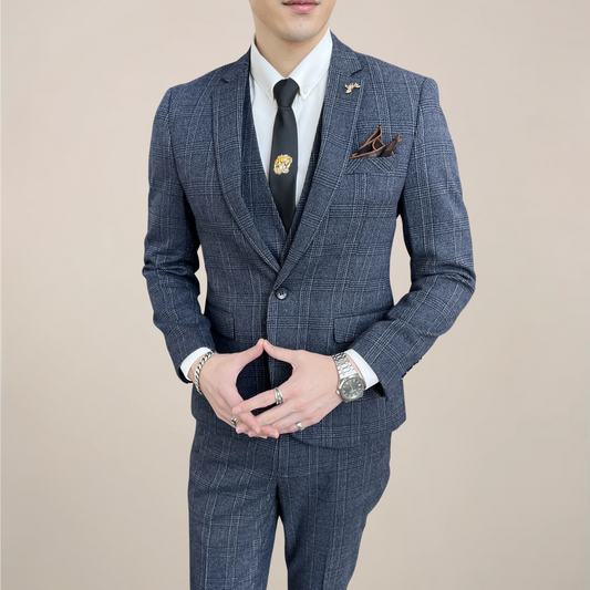 Stylish Plaid Three-Piece Suit for Men - Ideal for Business Events