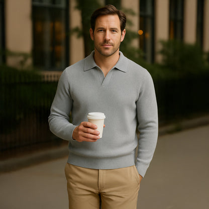 The Portofino Knitted Long Sleeve Polo Sweater for Men - Open Collar