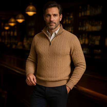 The St. Moritz Cable Knit Zipper Sweater for Men - Old Money Style