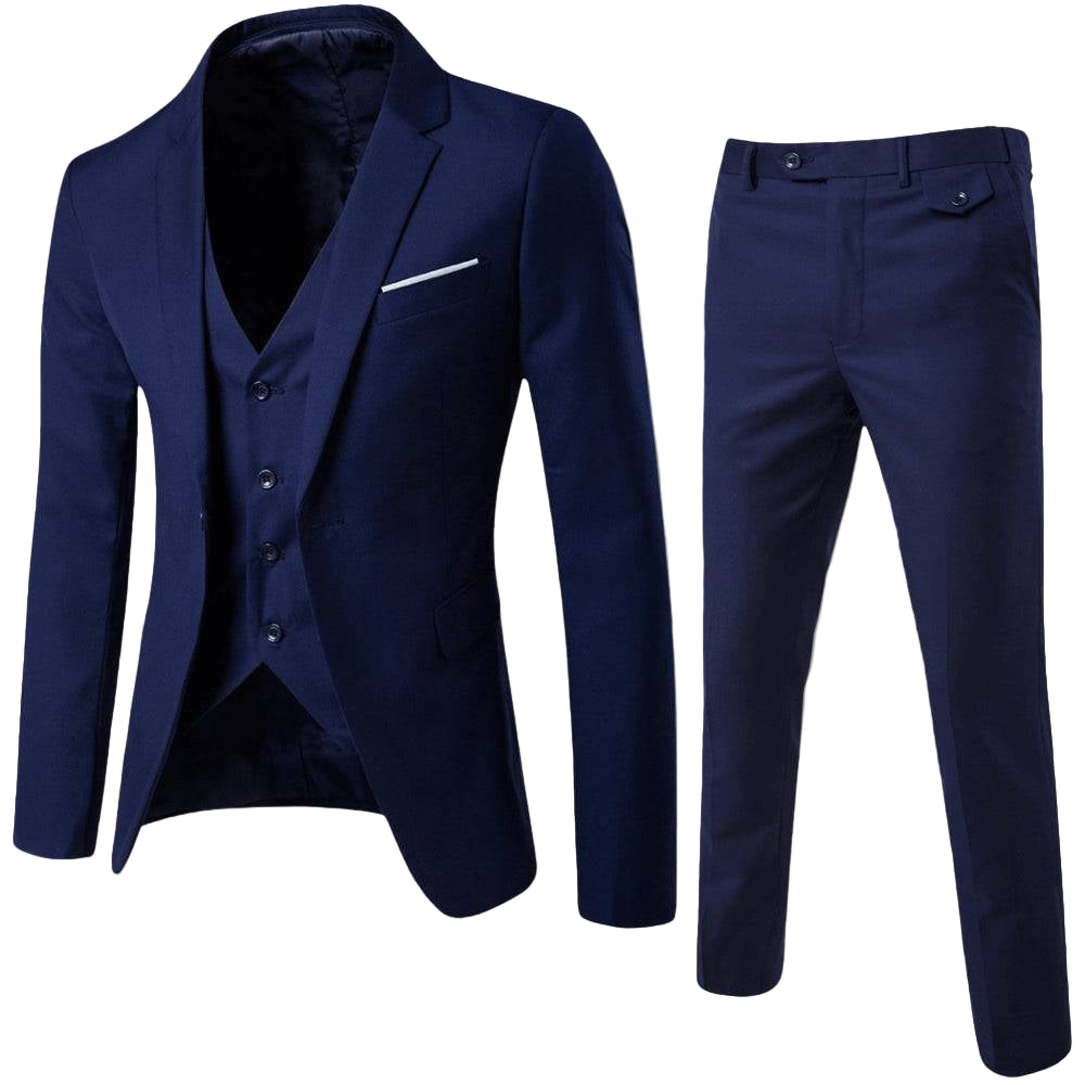 Men’s 3-Piece Suit Set – Classic Blazer, Waistcoat, Trousers for Weddings and Business