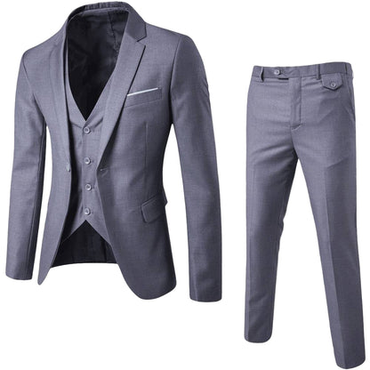 Men’s 3-Piece Suit Set – Classic Blazer, Waistcoat, Trousers for Weddings and Business