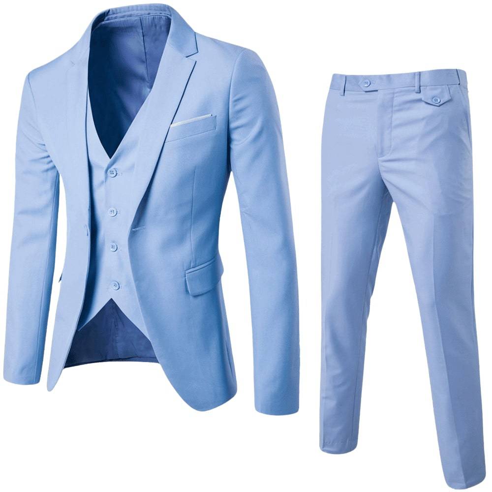 Men’s 3-Piece Suit Set – Classic Blazer, Waistcoat, Trousers for Weddings and Business