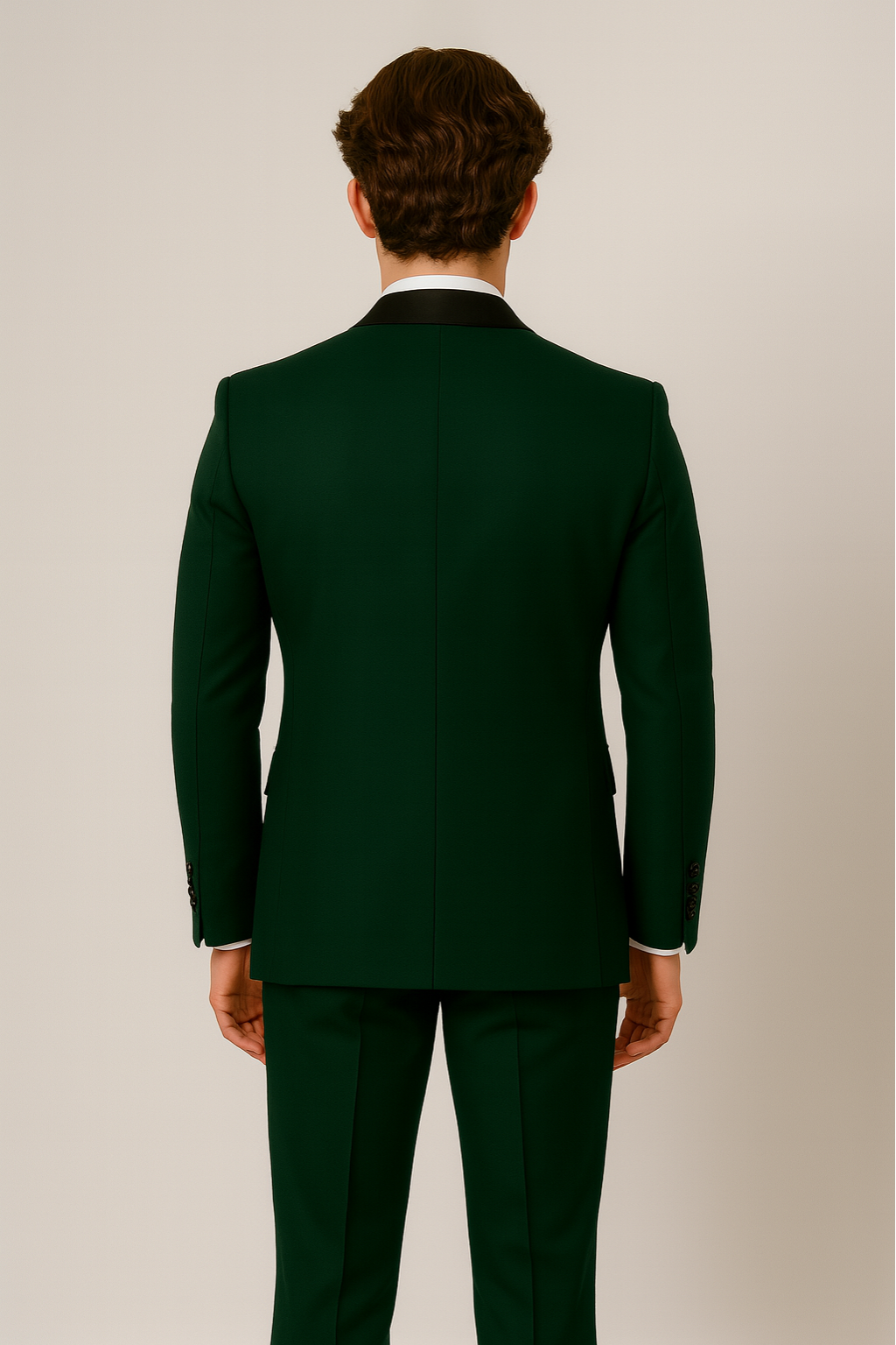 Men’s Dark Green Three-Piece Suit - Stylish Contrast Lapel for Formal Events