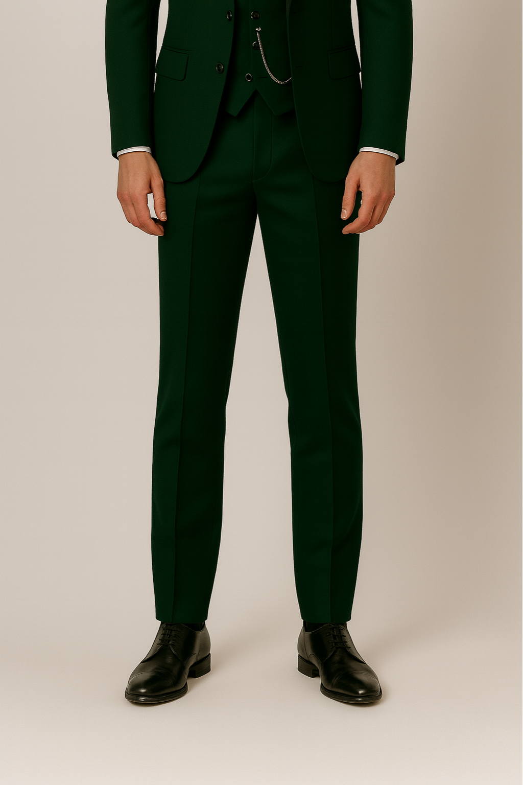 Men’s Dark Green Three-Piece Suit - Stylish Contrast Lapel for Formal Events