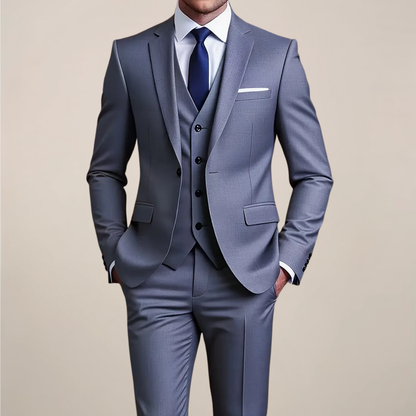 Men's Grey Three-Piece Suit - Slim Fit Tuxedo for Weddings & Formal Occasions