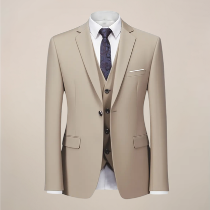 Men’s Khaki Three-Piece Suit – Slim Fit Tuxedo for Weddings and Formal Events