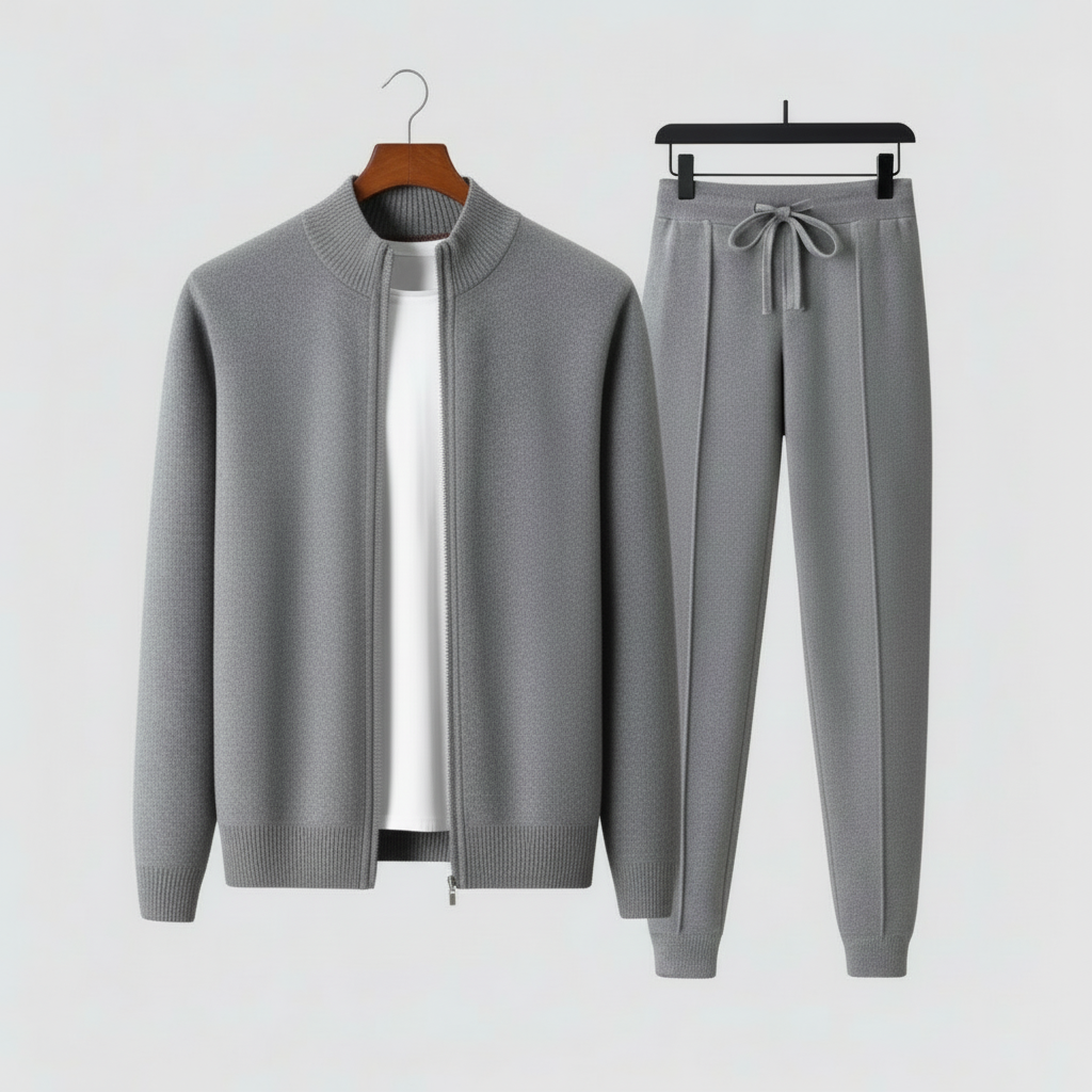 Men’s Cozy Zip-Up Sweater and Drawstring Pants for Relaxed Wear