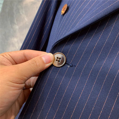 Men's Navy Blue Pinstripe Suit - Stylish Formal Attire for Business & Evening Events