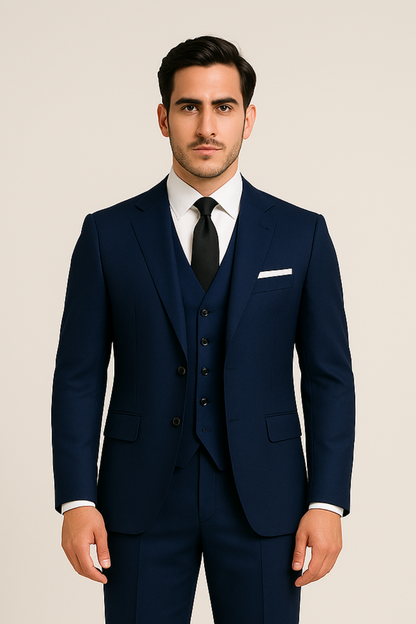 Men's Navy Three-Piece Suit for Special Occasions