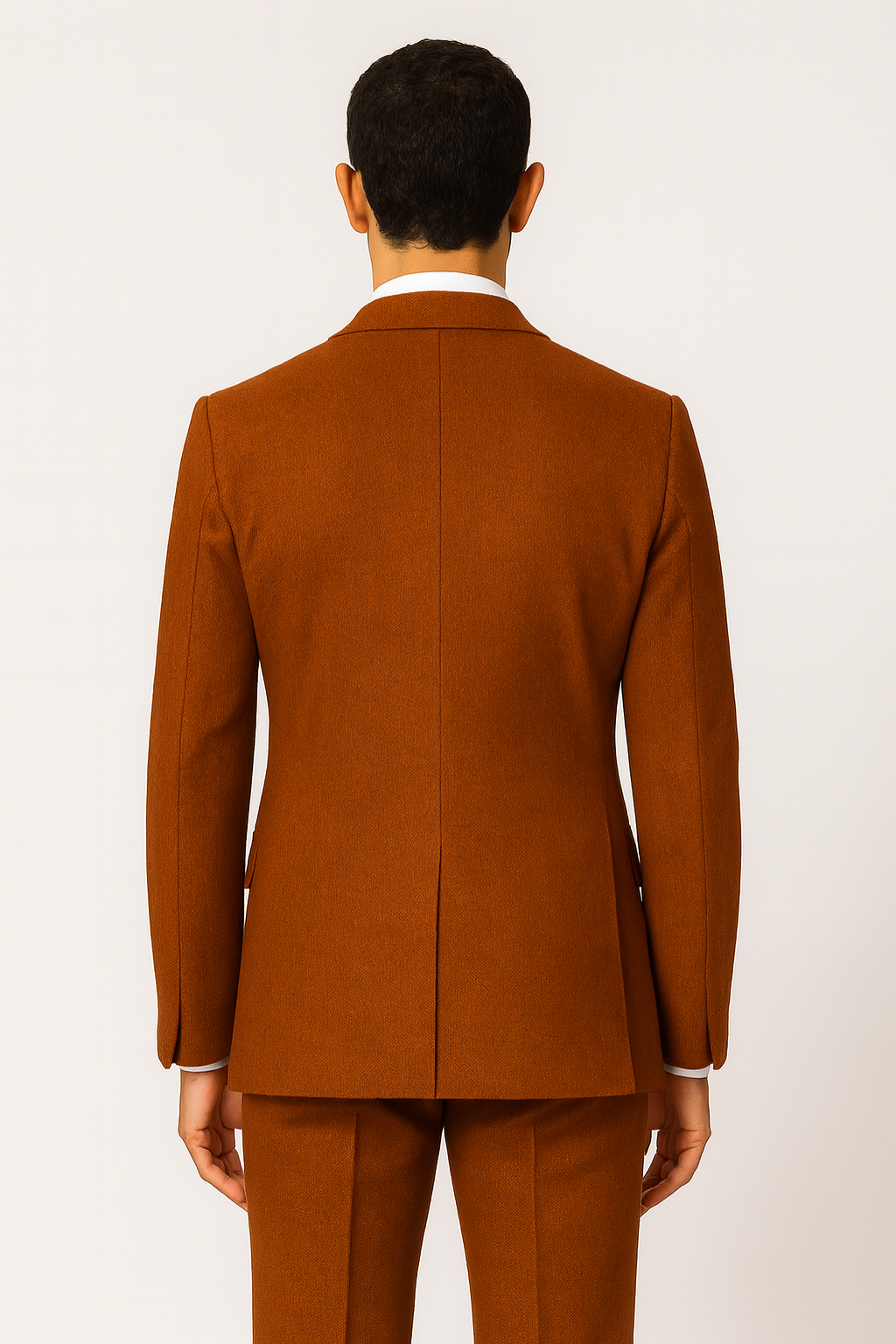 Men’s Orange Three-Piece Tweed Suit – Herringbone Blazer, Waistcoat & Trousers for Formal Events