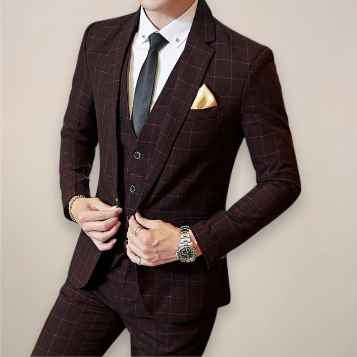 Men's Slim Fit Plaid Suit Set for Special Occasions