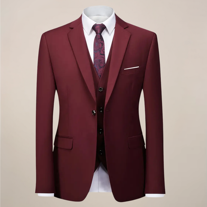 Men’s Slim Fit Burgundy Three-Piece Suit for Weddings & Formal Occasions