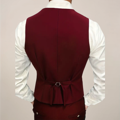 Men’s Slim Fit Burgundy Three-Piece Suit for Weddings & Formal Occasions