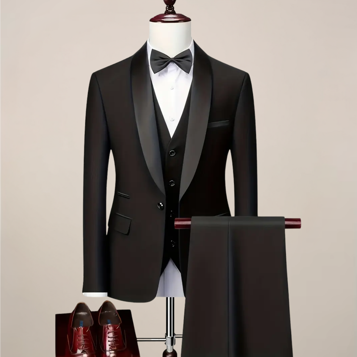 Men’s Slim Fit Three-Piece Tuxedo Suit - Sophisticated Formal Wear for Weddings & Black-Tie Events