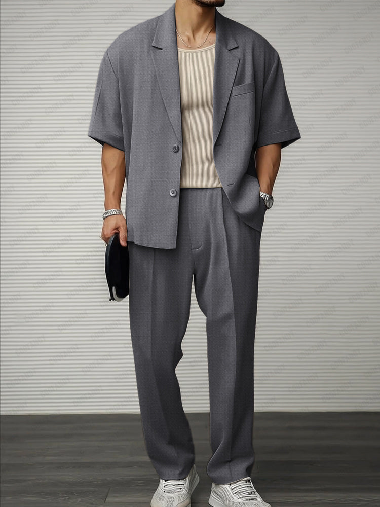 Men’s Short Sleeve Blazer and Trouser Ensemble for Formal and Social Events