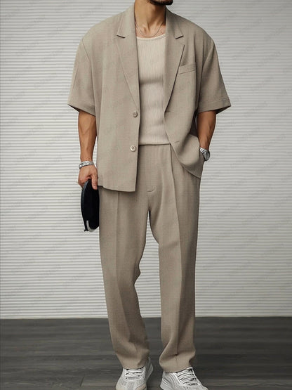 Men’s Short Sleeve Blazer and Trouser Ensemble for Formal and Social Events