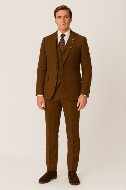 Men’s Brown Tweed Suit Set for Formal Events