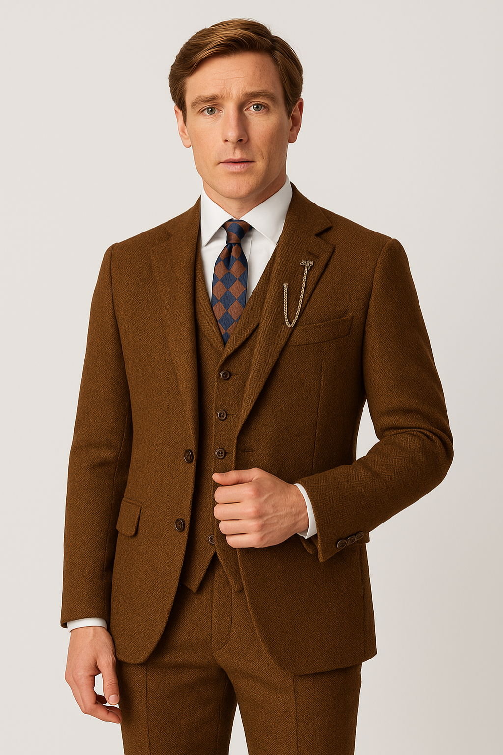 Men’s Brown Tweed Suit Set for Formal Events
